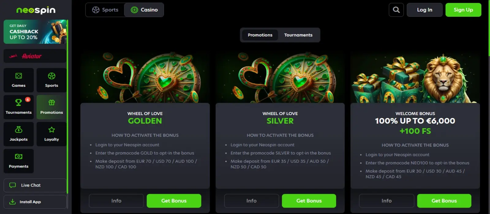 NeoSpin Pokies Lobby